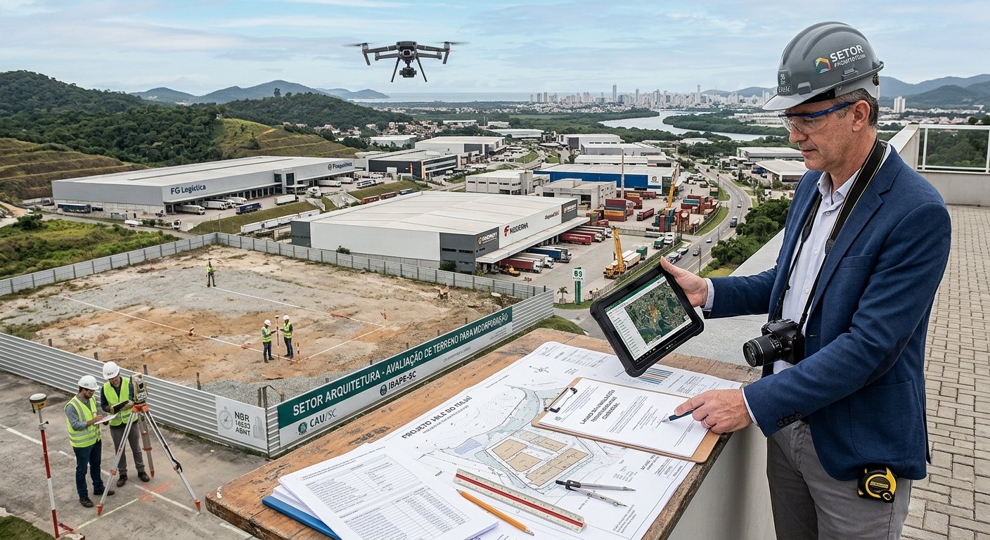 Avaliação de terreno para permuta e incorporação imobiliária no Vale do Itajaí com levantamento por drone