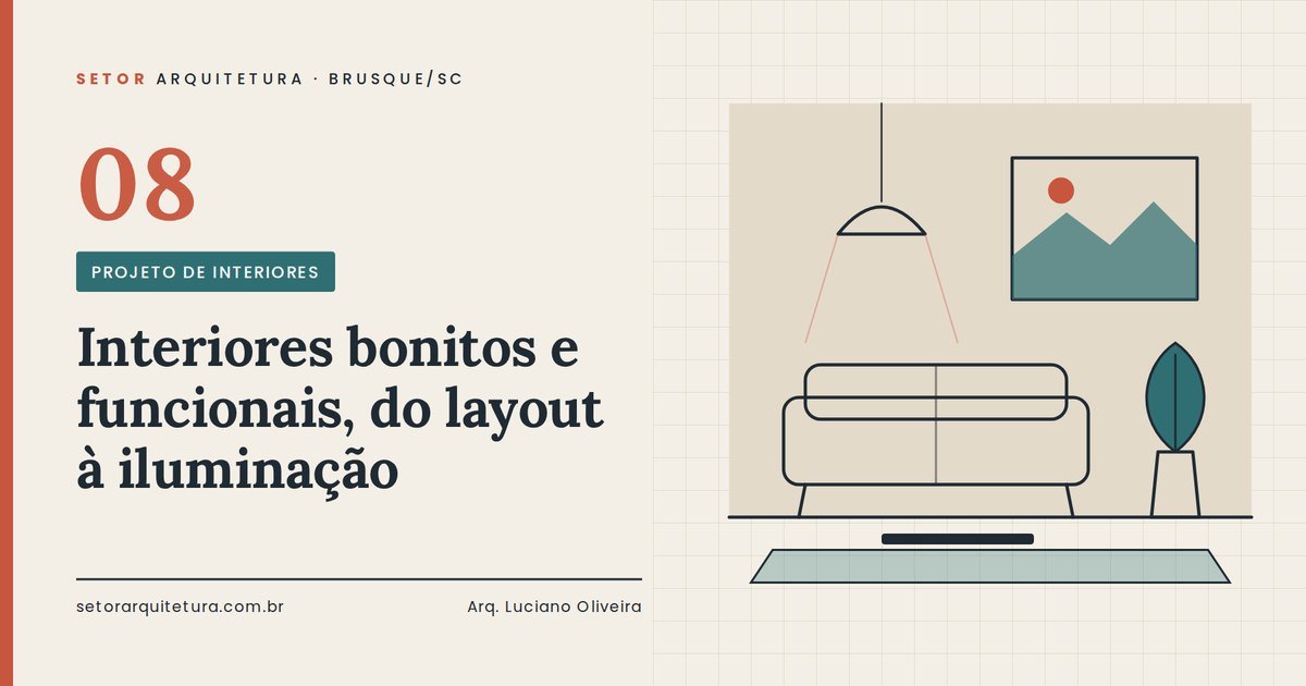 Sala com sofá, pendente, quadro e planta — projeto de interiores em Brusque